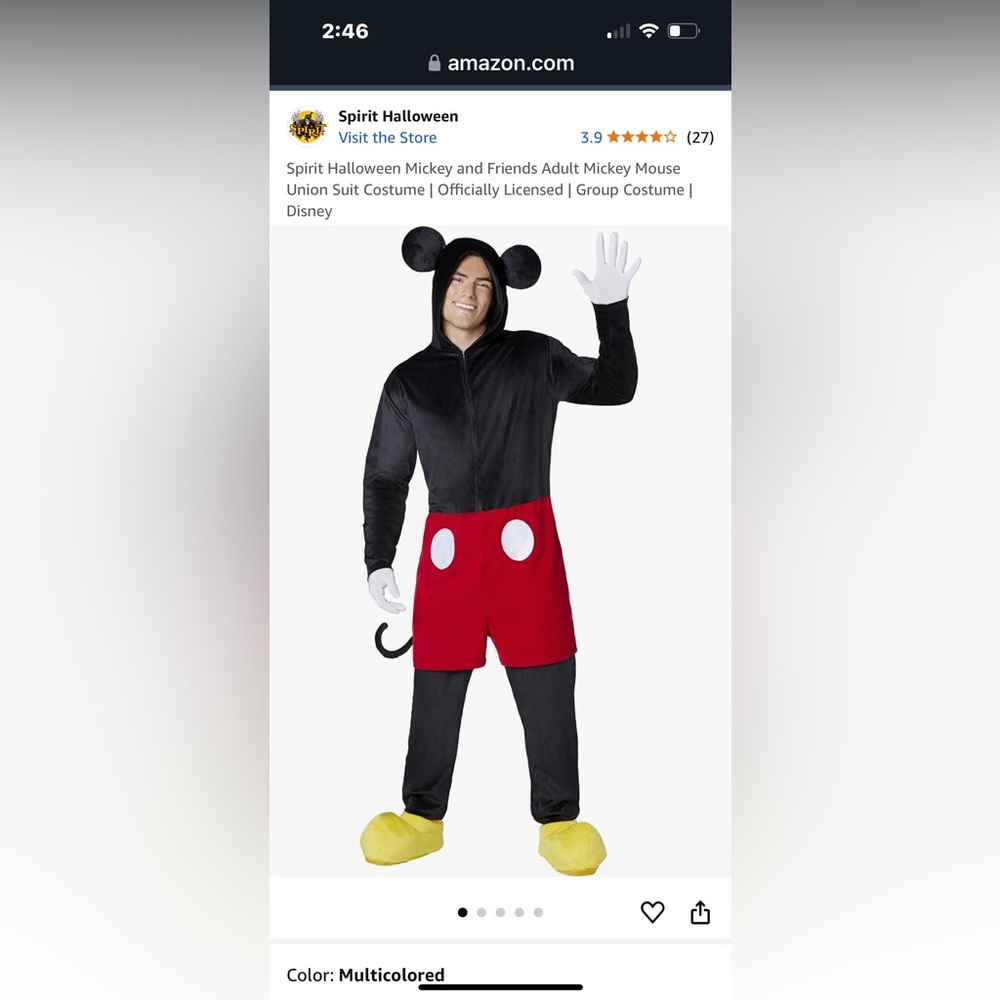 L/XL Mickey Mouse costume from Spirit Halloween
